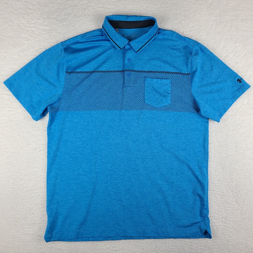 Under Armour Polo Shirt Mens XL Blue Loose Heatgear Performance Short Sleeve